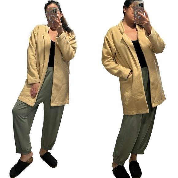 NWT EXPRESS Tan Faux Wool Oversized Maxi Pea Coat Sz L - Picture 1 of 6